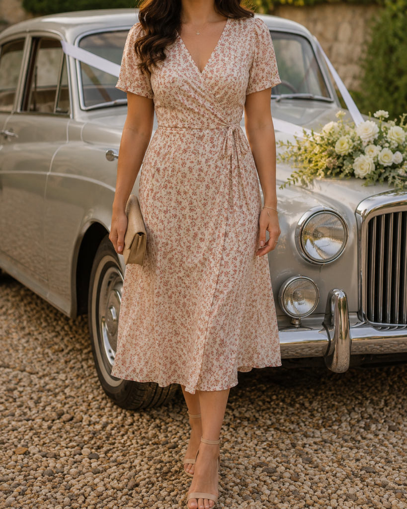 petite floral wedding guest dress