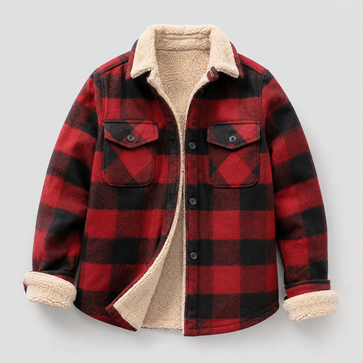borg lined check shacket