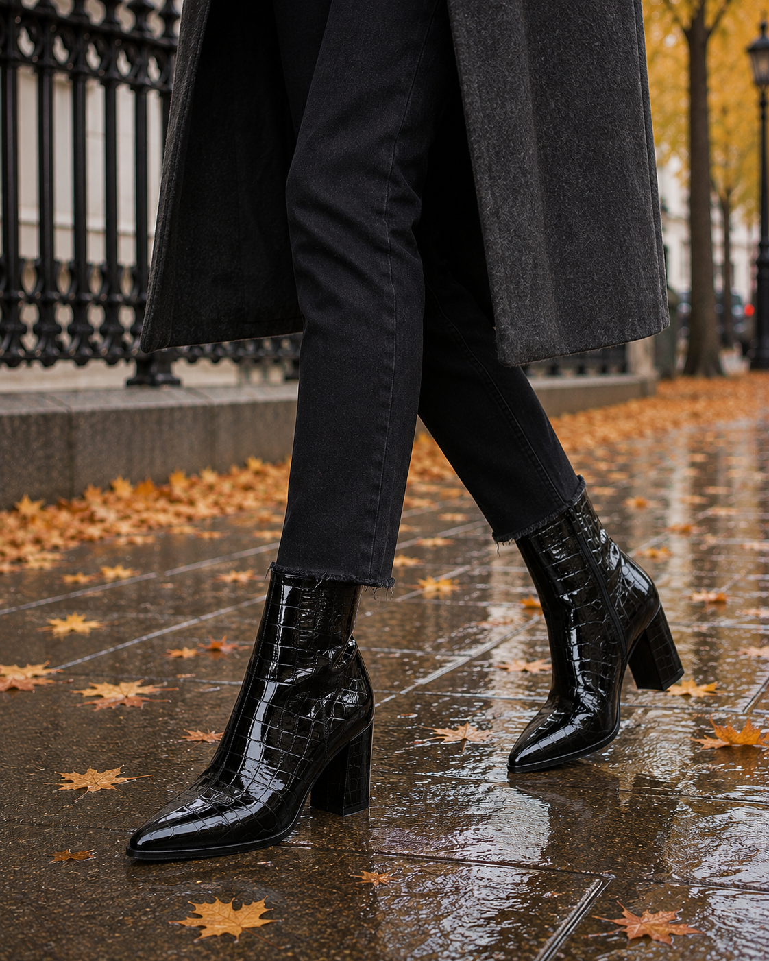 patent croc ankle boots