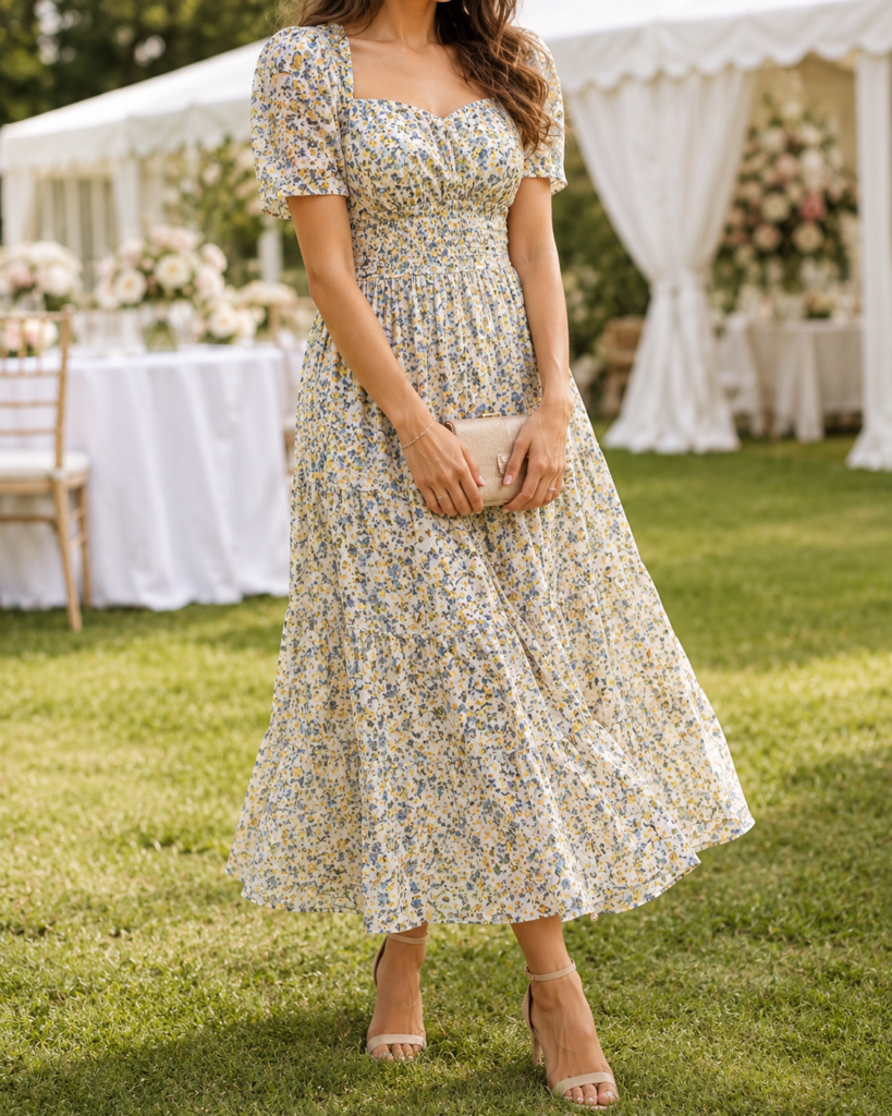 ditsy floral wedding guest dress