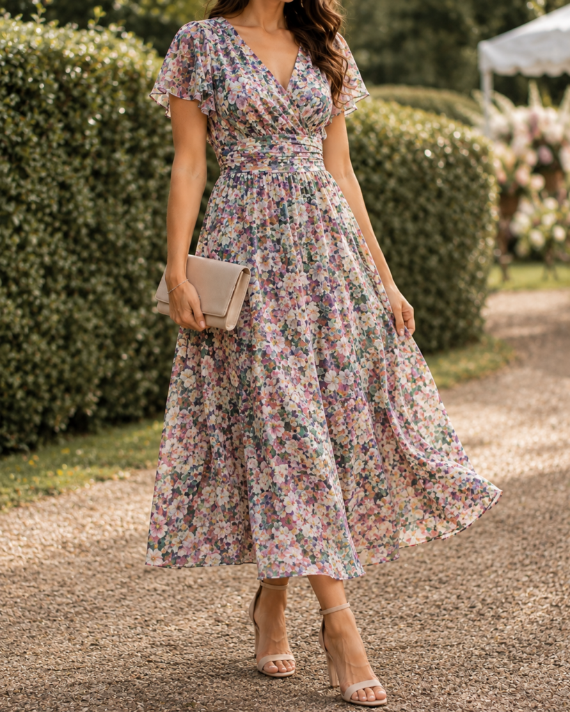 floral midi dress wedding guest