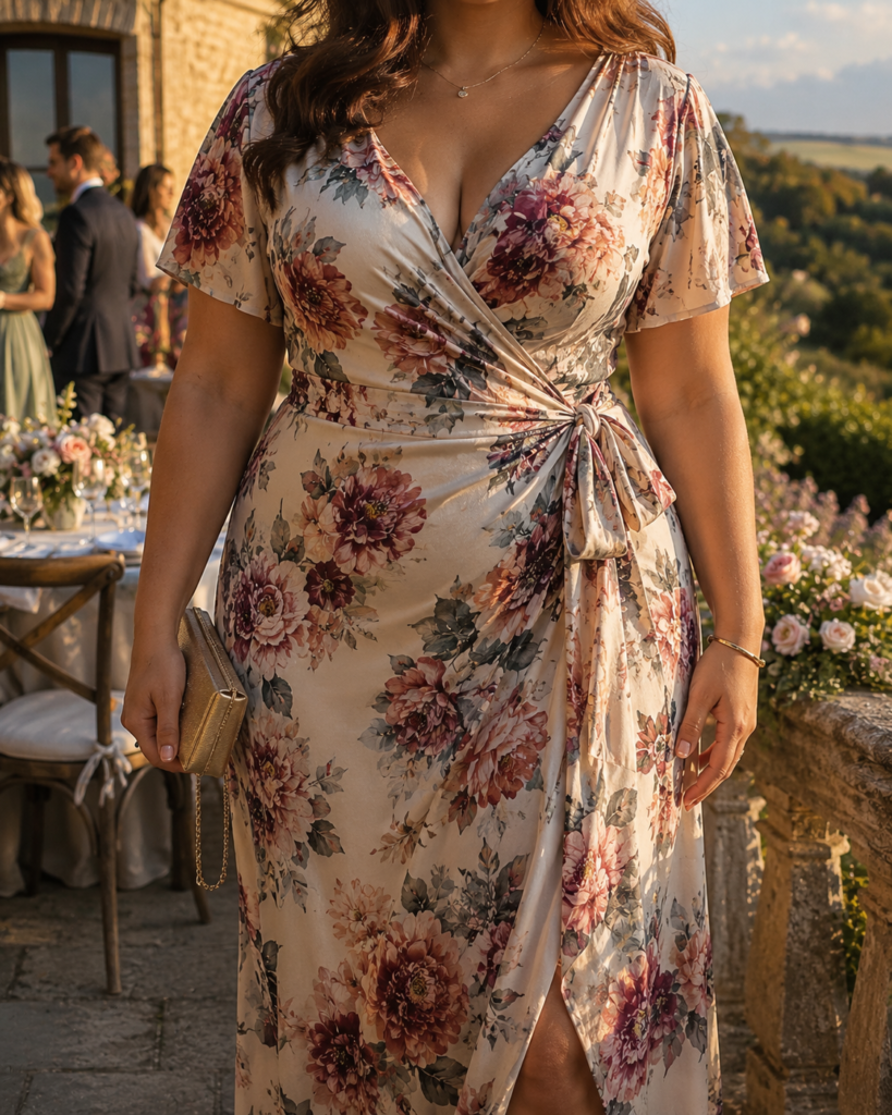 plus size floral wedding guest dress