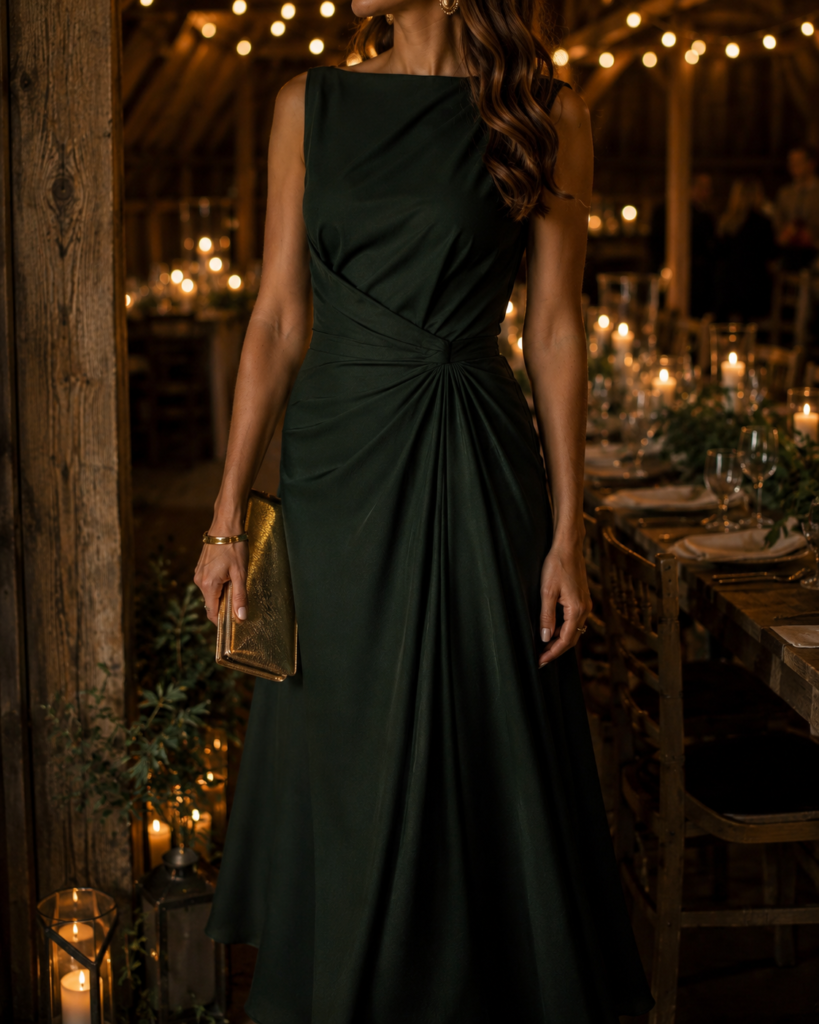 dark green wedding guest dress