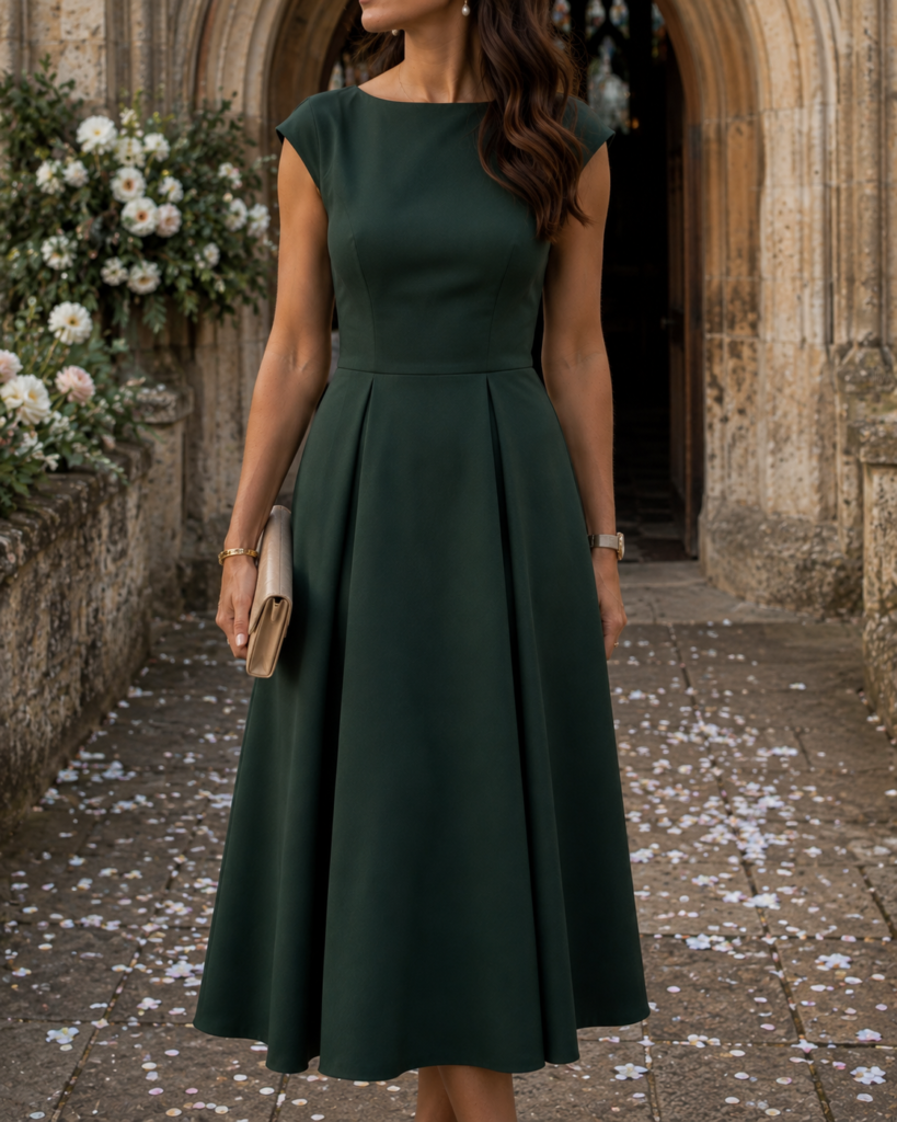 forest green wedding guest dress