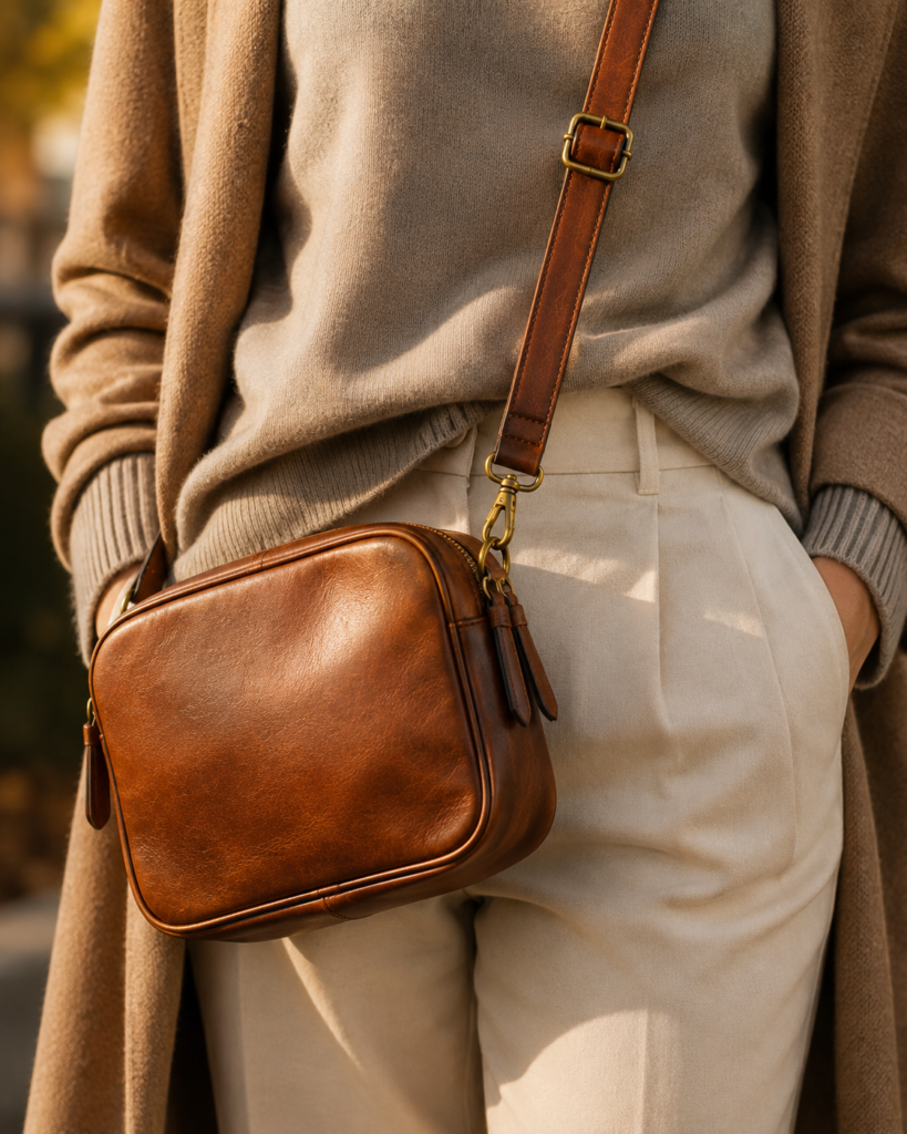 cognac leather crossbody bag