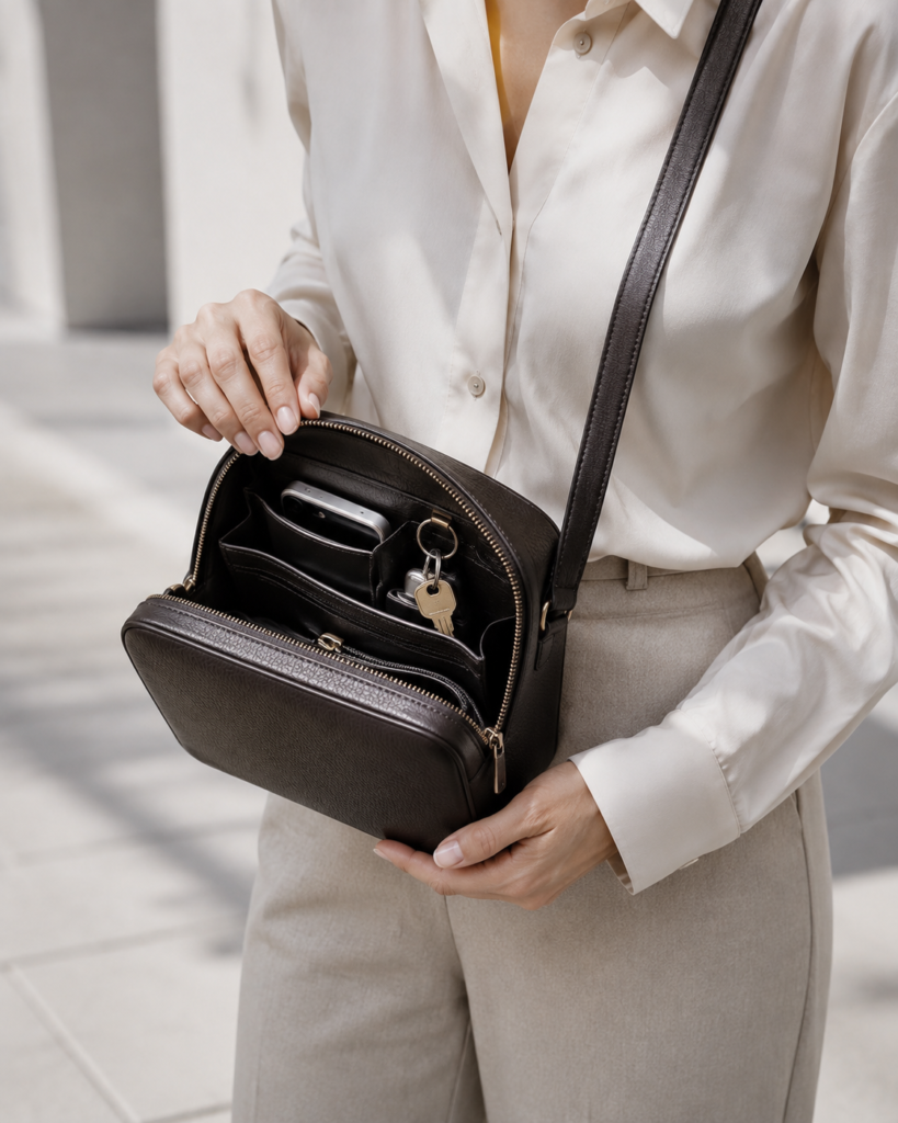 leather crossbody bag with compartments