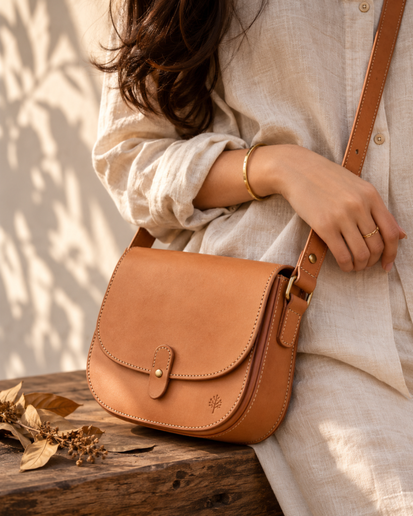 vegetable tanned leather crossbody bag