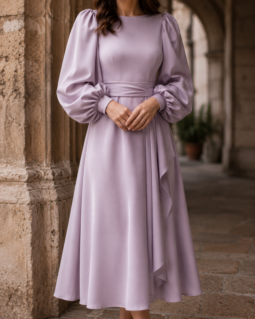 puff sleeve wedding guest dress