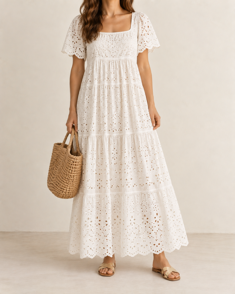 prettygarden eyelet hollow out maxi sundress