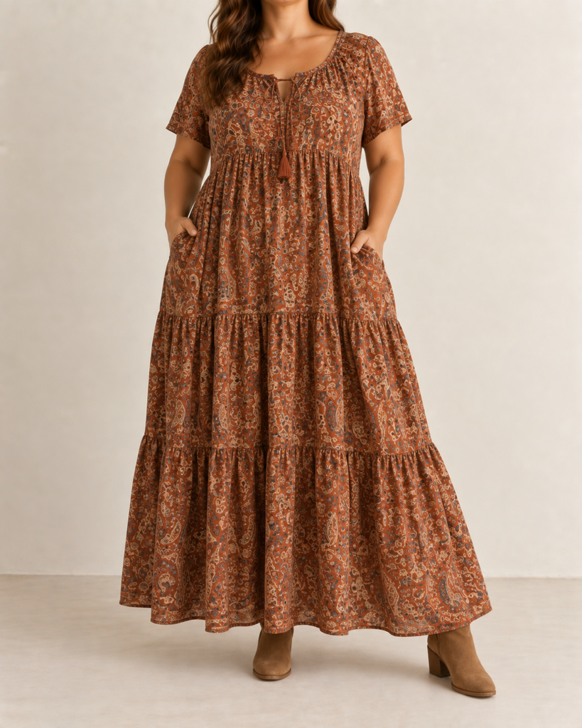cicidudu plus size boho tiered maxi dress