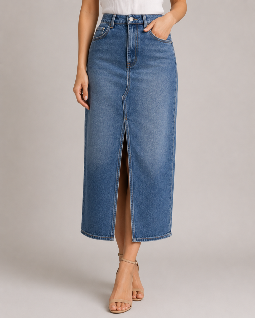 denim midi skirt
